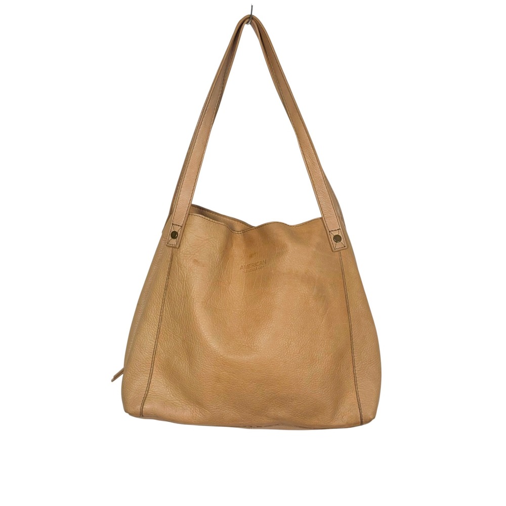 American Leather Co Tote Bag OS Tan Pebbled Leather Triple Compartment Boho Hobo